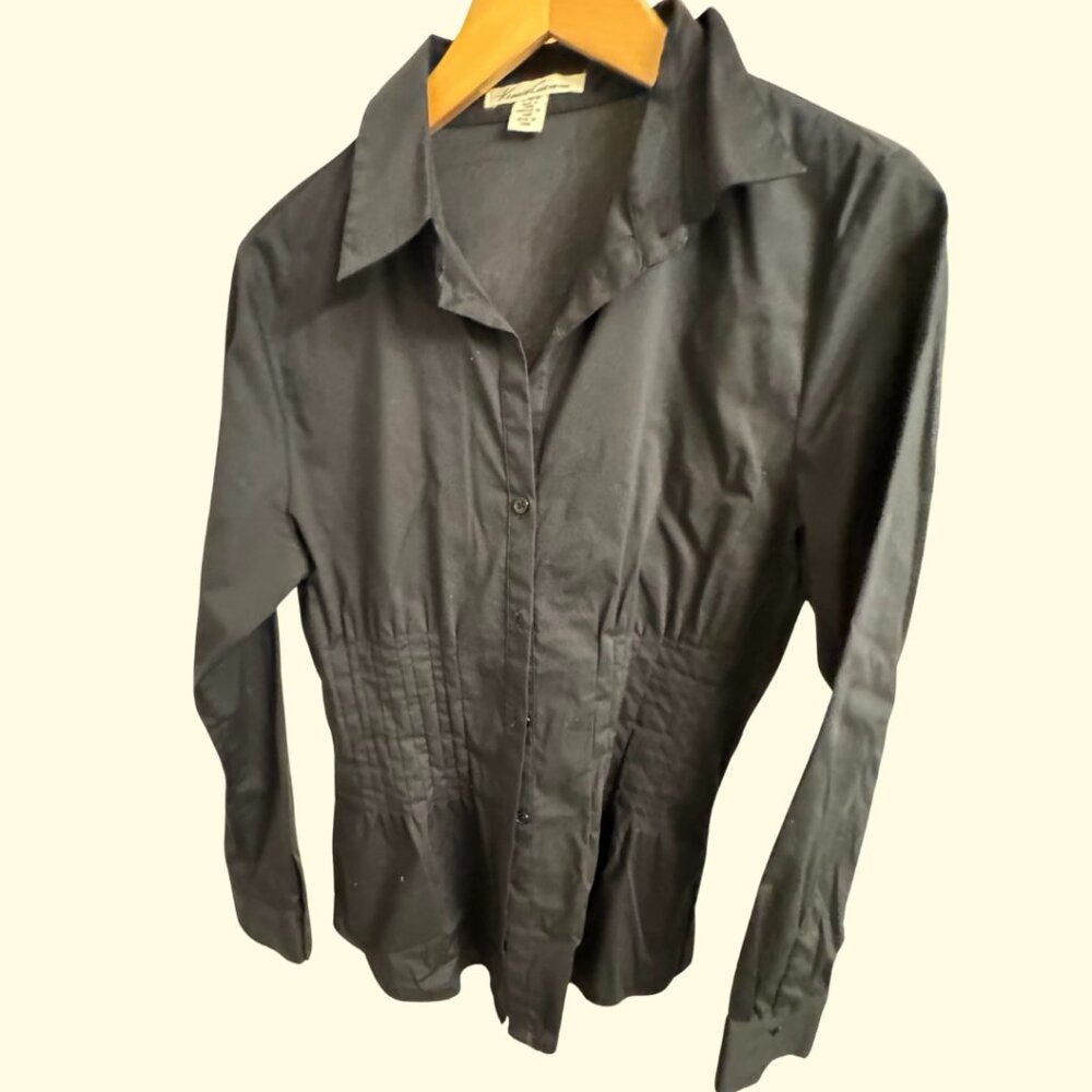 Kenneth Cole Reaction Black Knit Button-Down Blouse – Size L